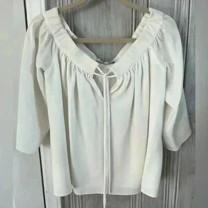 ELIZABETH AND JAMES White Split Tie Off Shoulder Kimono Sleeve small bohemian